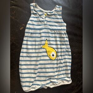 Striped Blue and White Bodysuit with Yellow Fish